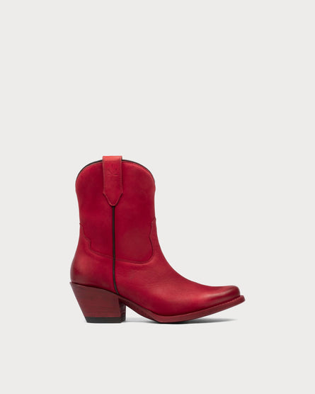red leather women's booties
